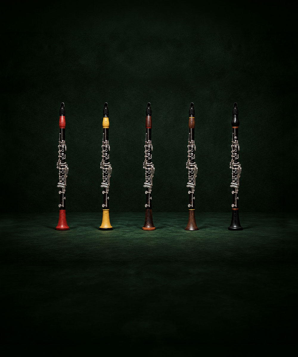 Five clarinet barrels and bells in a range of tonewoods